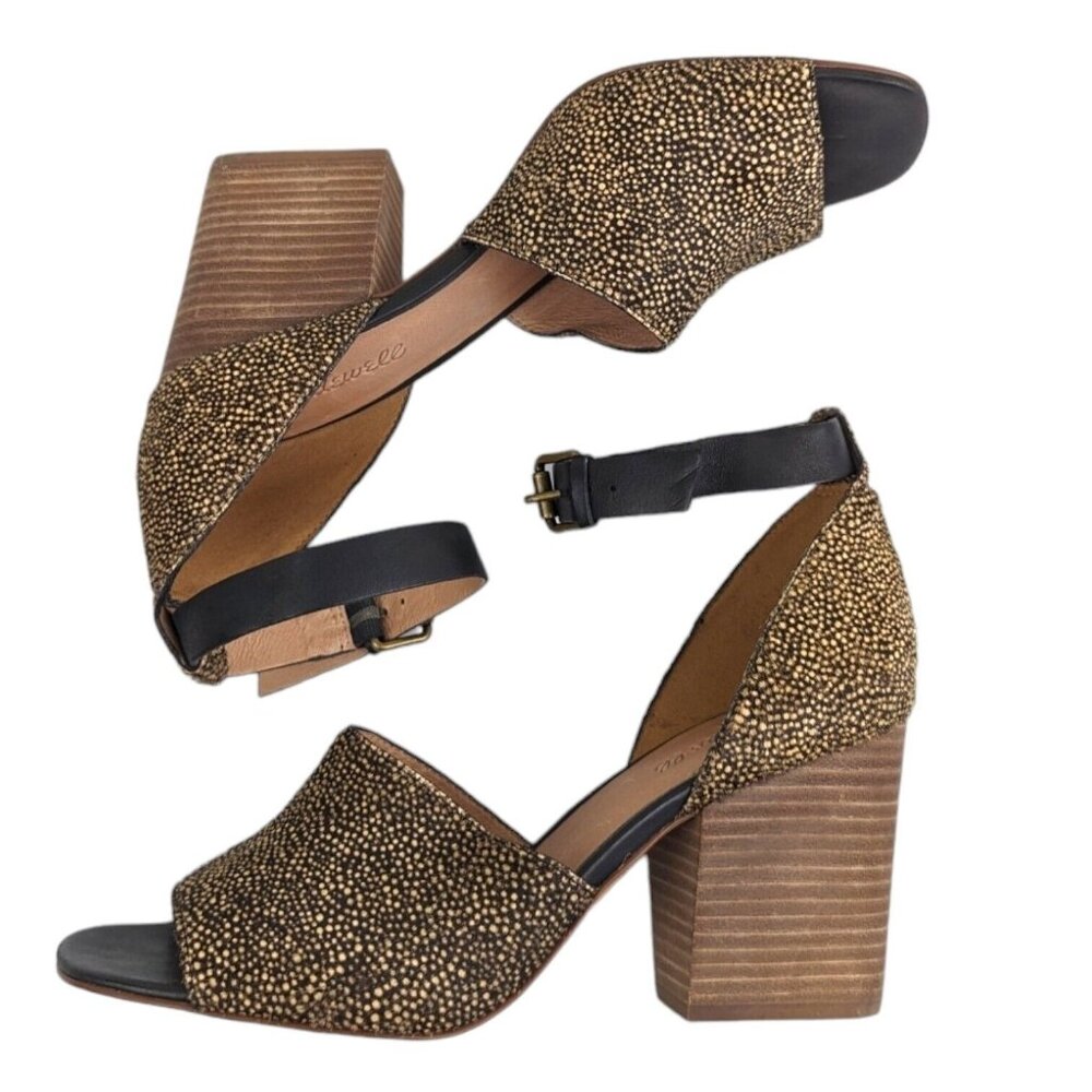 Madewell Alena Spotted Calf Hair Heeled Sandal Leather Women's Size 10